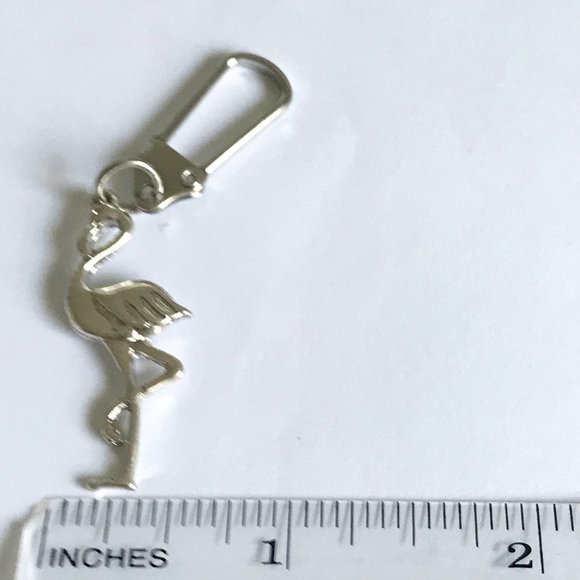 Flamingo Bird Zipper Pull Clip On Purse Charm Backpack Silver Plated Island - Picture 8 of 9